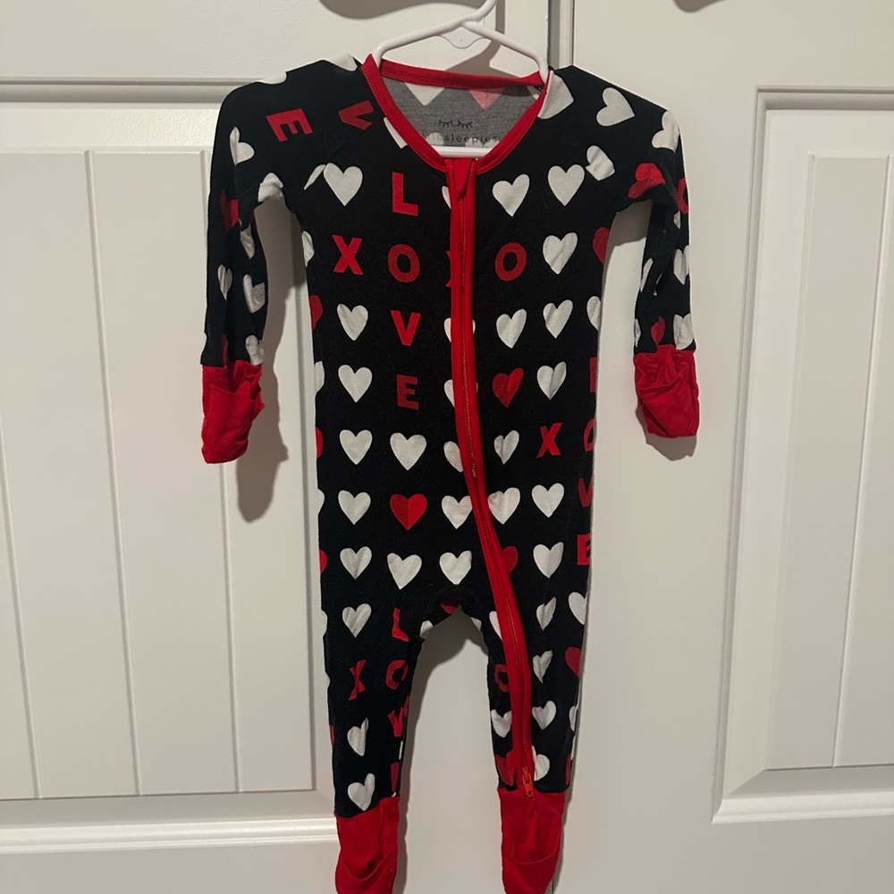 Little Sleepies Black and Red Heart Footies